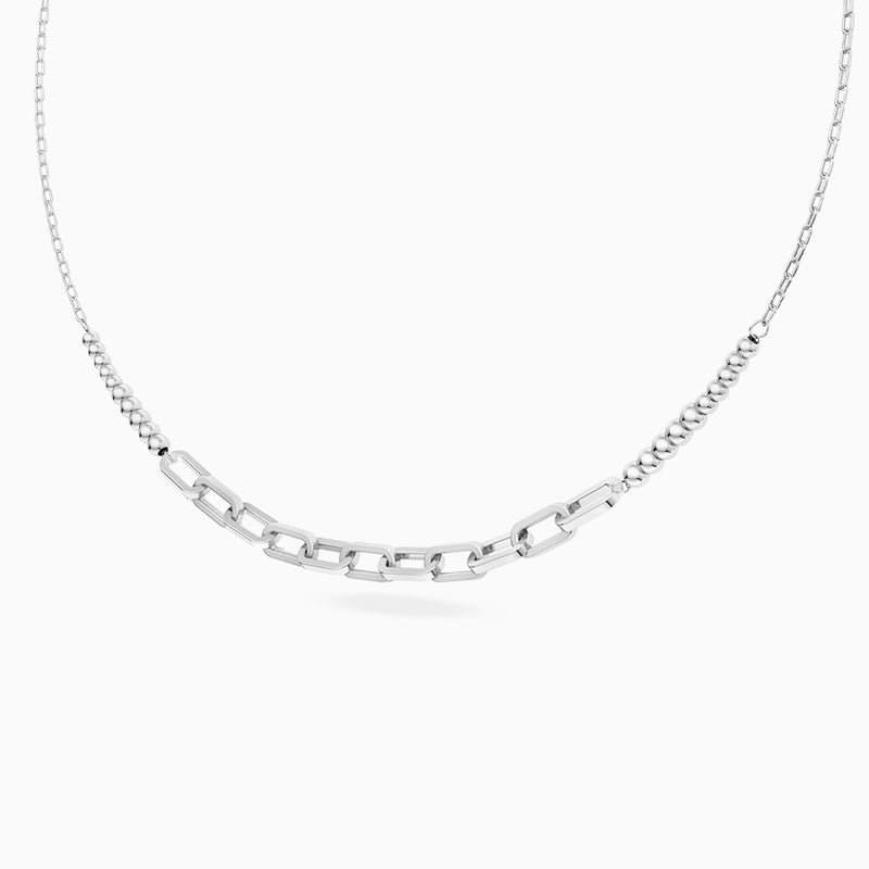 Waves by L'azurde Paperclip Links & Beads Necklace in Silver - Image 2